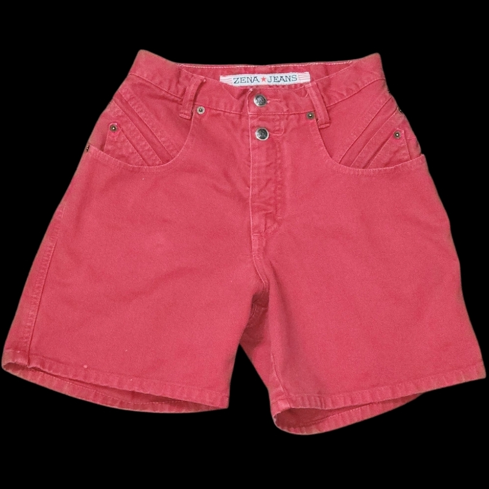 Vtg 1980s Zena Jeans Size 7 Red High-Waist Denim Shorts Coastal Cowgirl Western